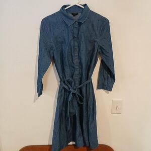 NWT Talbots Women's Blue Dress With Polka Dots  Button Front Tie Belt Size 6